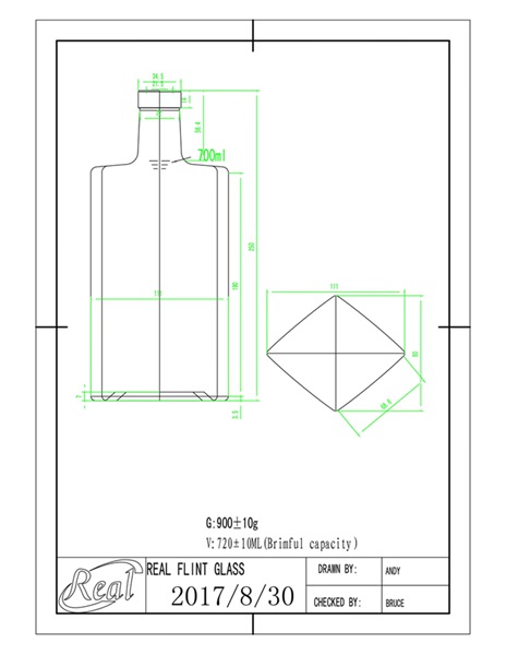 700ml rhombus liquor bottle with thick base 