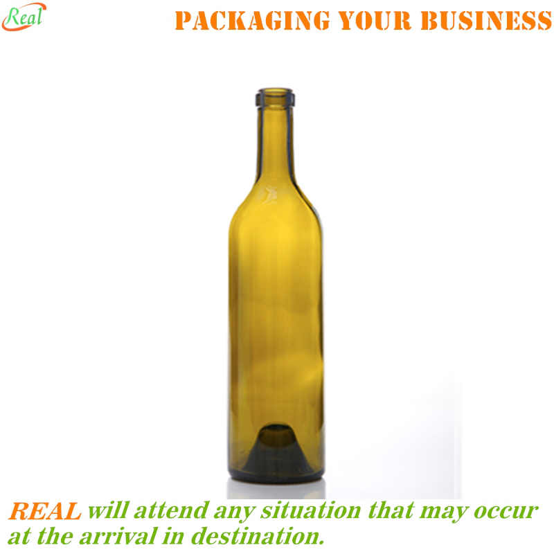 750ml Bordeaux shape wine bottle with cork top Dead-Leaf green